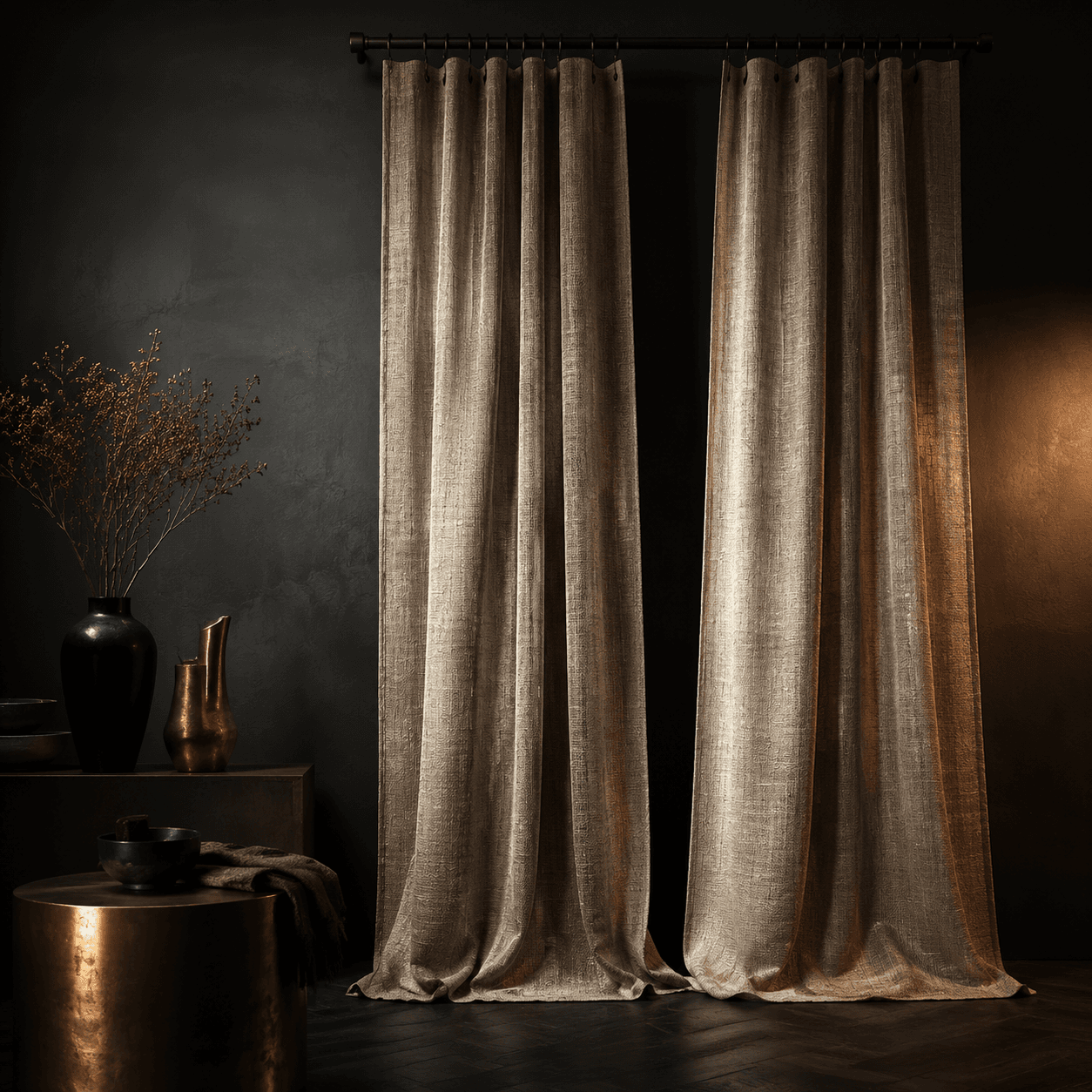 Linen-Look Curtains, Pair